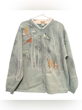 VTG Artisans Cardinal, Deer, Birch Tree Winter Scape Cardigan Women’s XXL